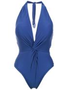 Martha Medeiros Halterneck Twist Detail Swimsuit - Blue
