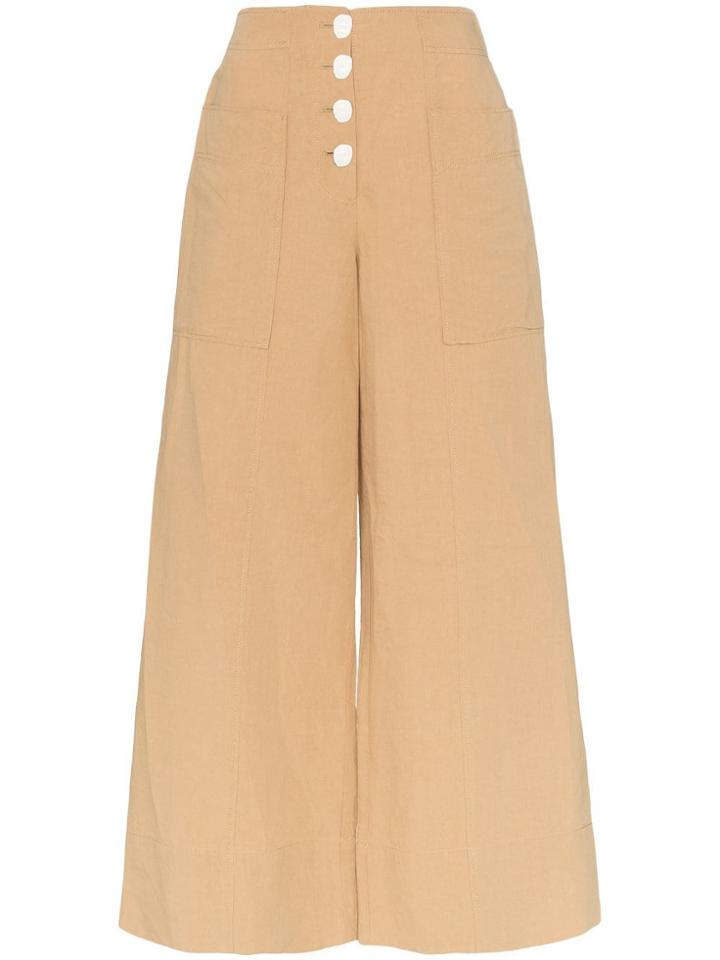 Rejina Pyo Button-down High-waisted Wide Leg Trousers - Brown