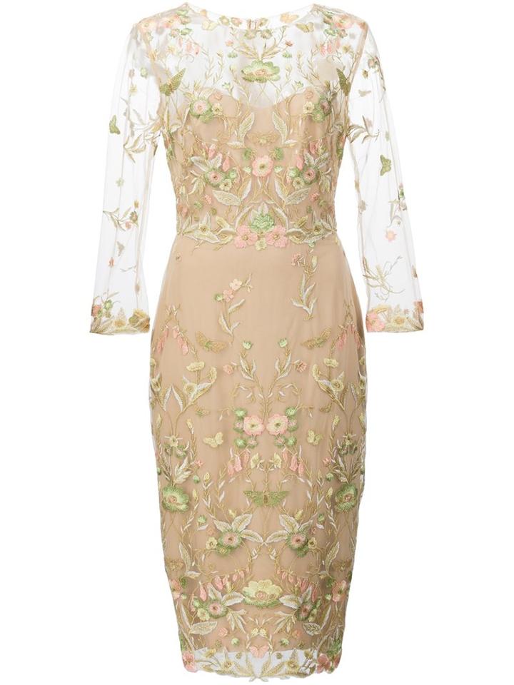 Marchesa Notte Flower Embroidered Dress