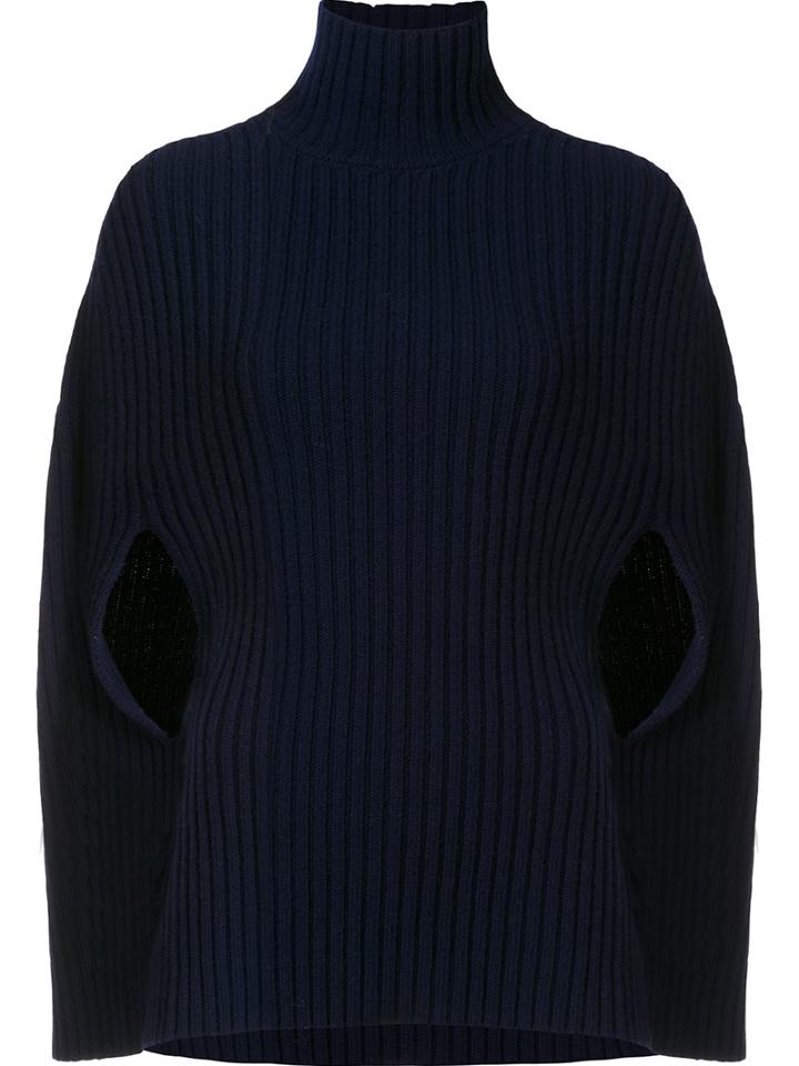 Erika Cavallini Cape Effect Ribbed Jumper, Women's, Size: Medium, Blue, Virgin Wool