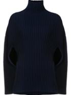 Erika Cavallini Cape Effect Ribbed Jumper, Women's, Size: Medium, Blue, Virgin Wool