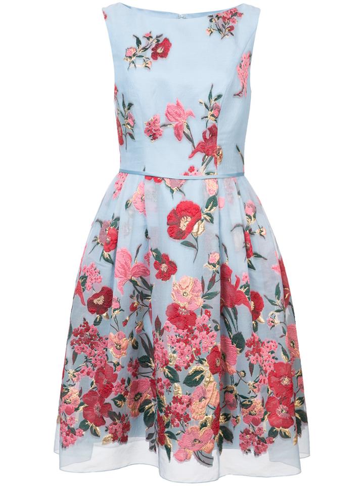 Carolina Herrera Floral Bouquet Cocktail Dress - Blue