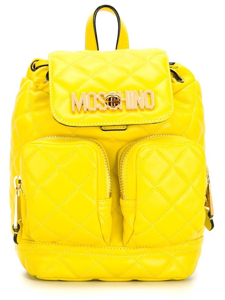Moschino Quilted Backpack, Yellow/orange, Leather
