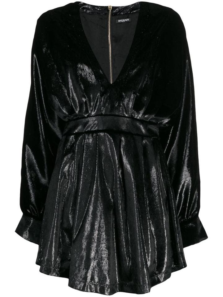Balmain Long-sleeve Velvety Dress - Black