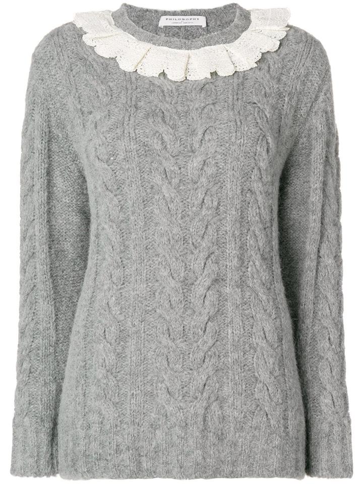 Philosophy Di Lorenzo Serafini Frill Trim Cable Knit Sweater - Grey