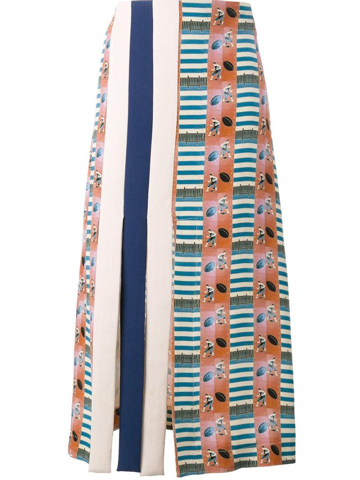 Tata Naka American Football Print A-line Skirt, Women's, Size: 8, Silk