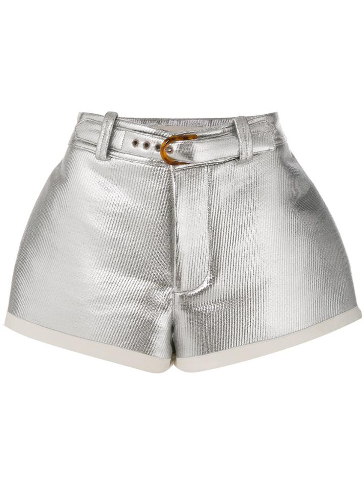 Marni Flared Lamb Leather Shorts - Metallic