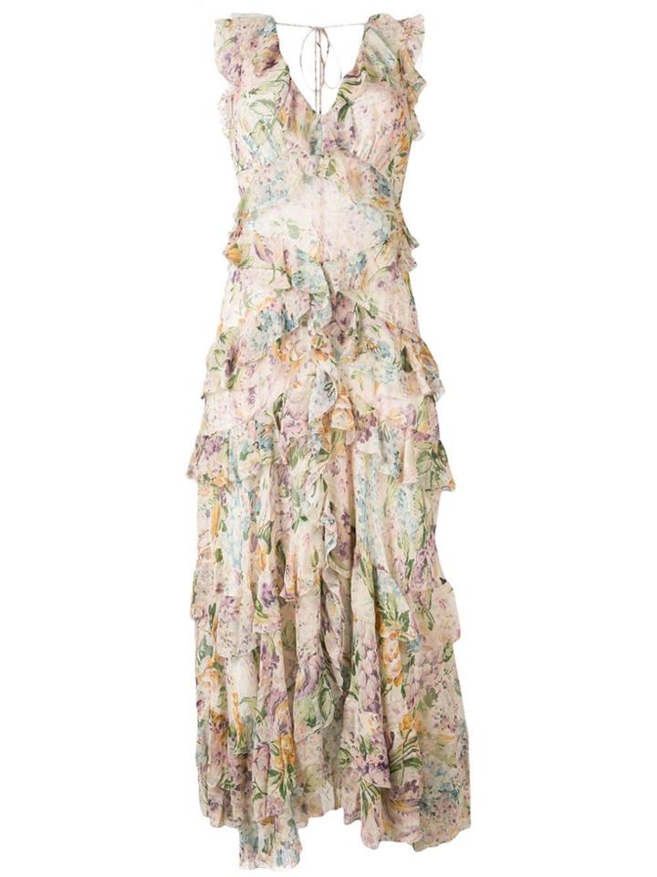 Zimmermann Floral Print Ruffle Dress - Neutrals