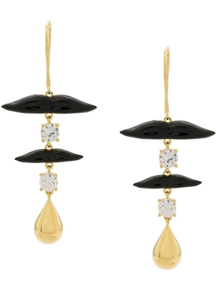 Eshvi Lips Crystal Drop Earrings - Gold