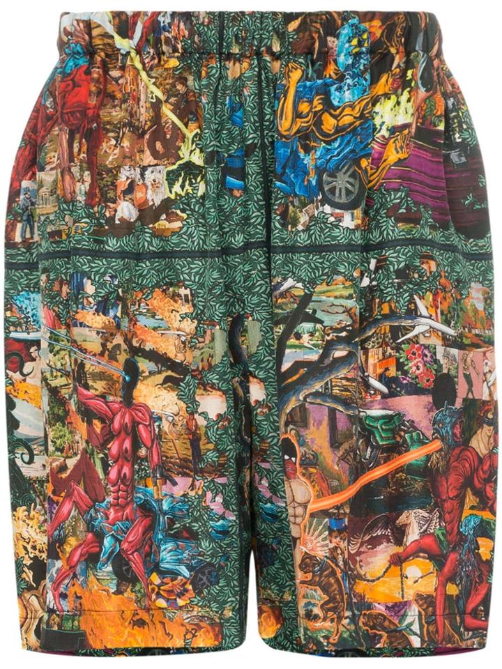 Edward Crutchley Action Hero Print Relaxed Fit Silk Track Shorts -