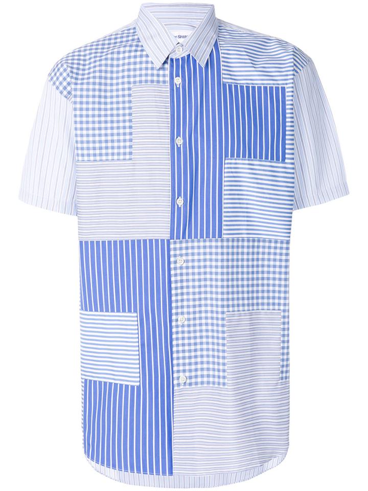 Comme Des Garçons Shirt Stripe And Check Patch Shirt - Blue