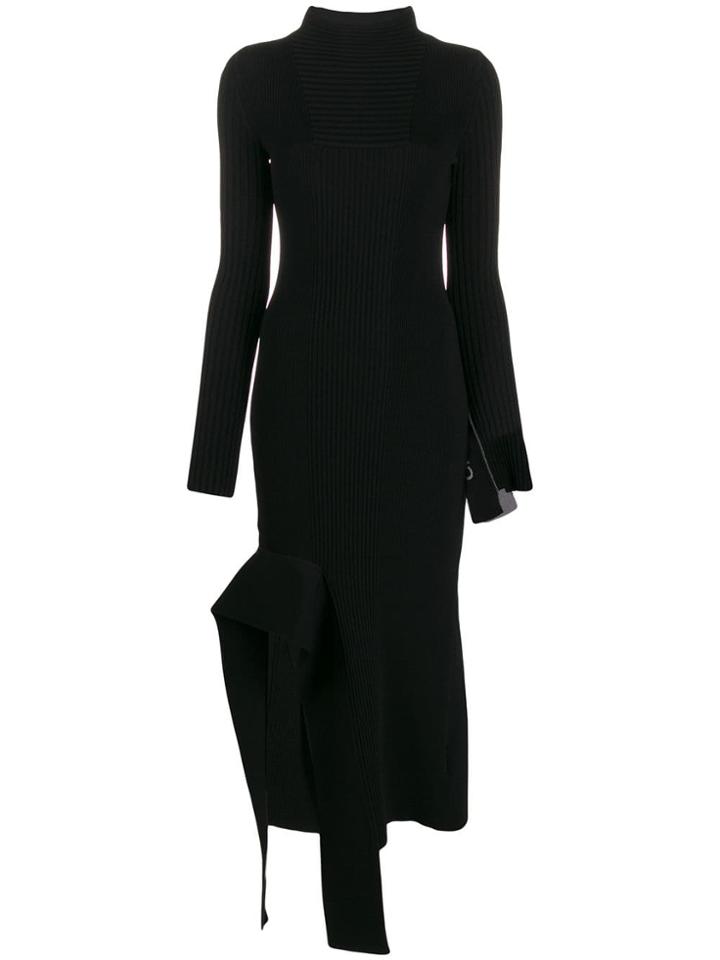 Off-white Asymmetric Turtleneck Knitted Dress - Black