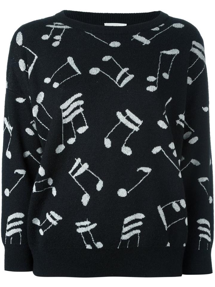 Saint Laurent Music Note Printed Sweater, Women's, Size: Xs, Black, Acrylic/polyamide/polyester/wool