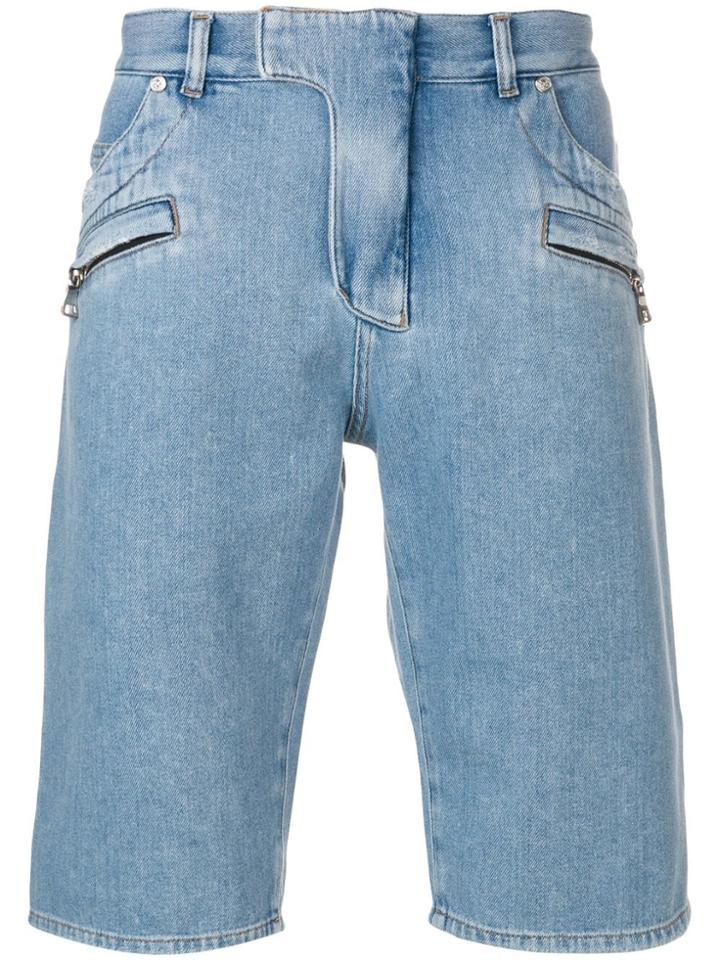 Balmain Zip Details Distressed Denim Shorts - Blue