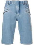Balmain Zip Details Distressed Denim Shorts - Blue