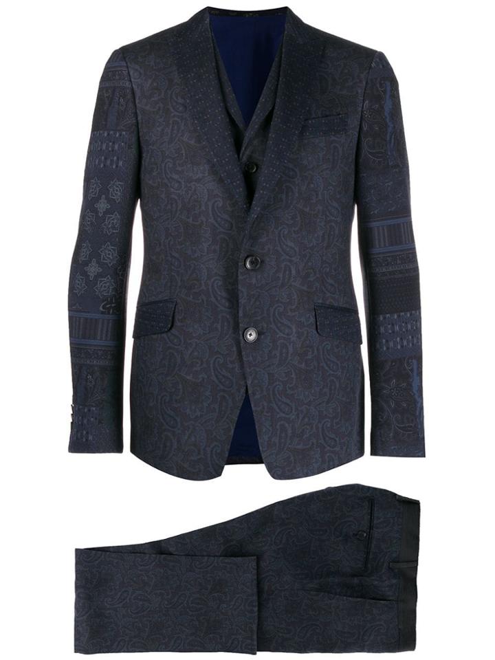 Etro Printed Formal Suit - Blue