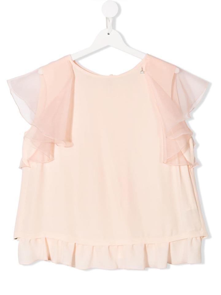Elisabetta Franchi La Mia Bambina Sheer Flutter Sleeve Top - Neutrals