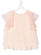 Elisabetta Franchi La Mia Bambina Sheer Flutter Sleeve Top - Neutrals