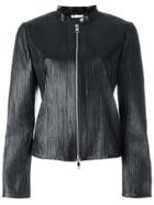 Desa Collection Ribbed Detail Zip Up Jacket - Black
