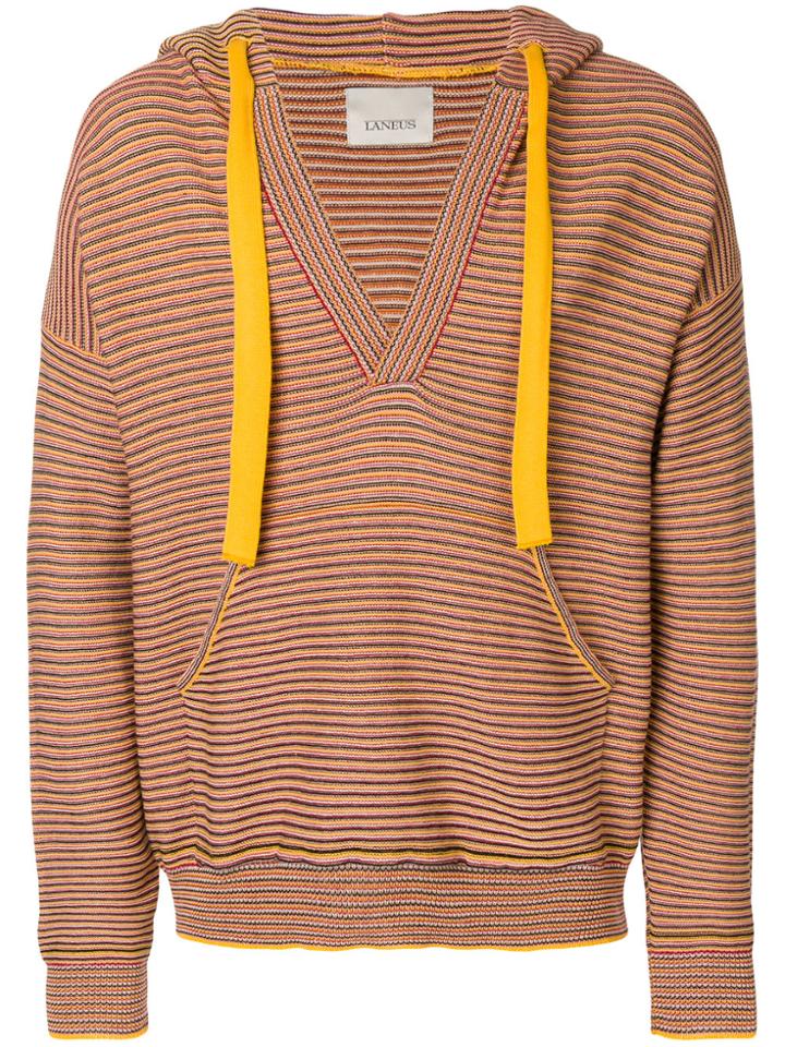 Laneus Striped Drawstring Hoodie - Multicolour