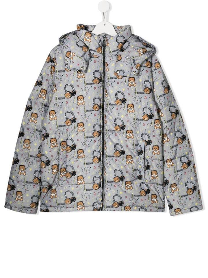 Moschino Kids Teen Teddy Headphones Print Jacket - Grey