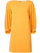 Tibi Boat Neck Flared Dress, Women's, Size: 4, Yellow/orange, Polyester/spandex/elastane