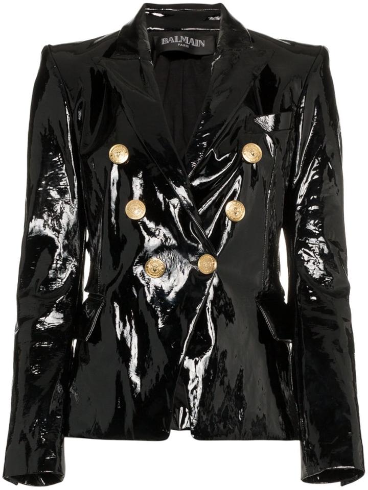 Balmain Vinyl Double-breasted Blazer - Black