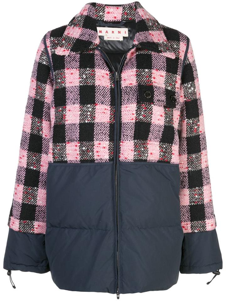 Marni Bi-material Checked Quilted Jacket - Pink
