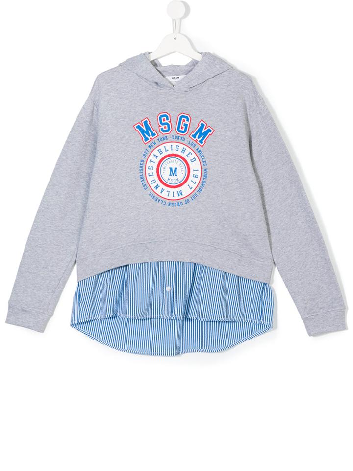 Msgm Kids Layered Effect Logo Hoodie - Grey