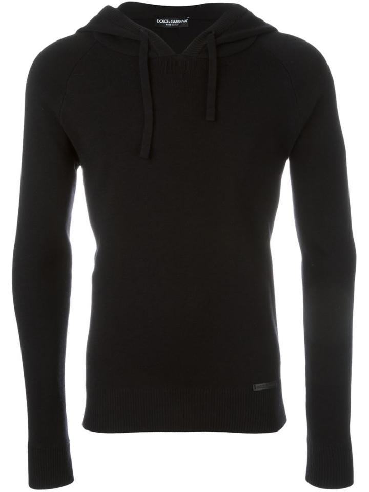 Dolce & Gabbana Drawstring Hoodie, Men's, Size: 48, Black, Virgin Wool