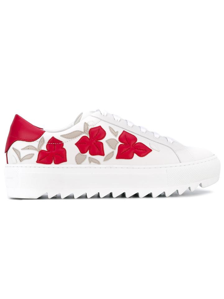 Salvatore Ferragamo Floral Applique Sneakers - White