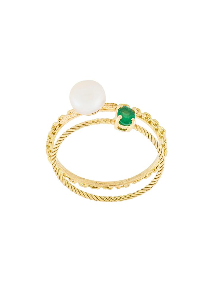 Wouters & Hendrix Gold Pearl & Emerald Set Of Rings - Metallic