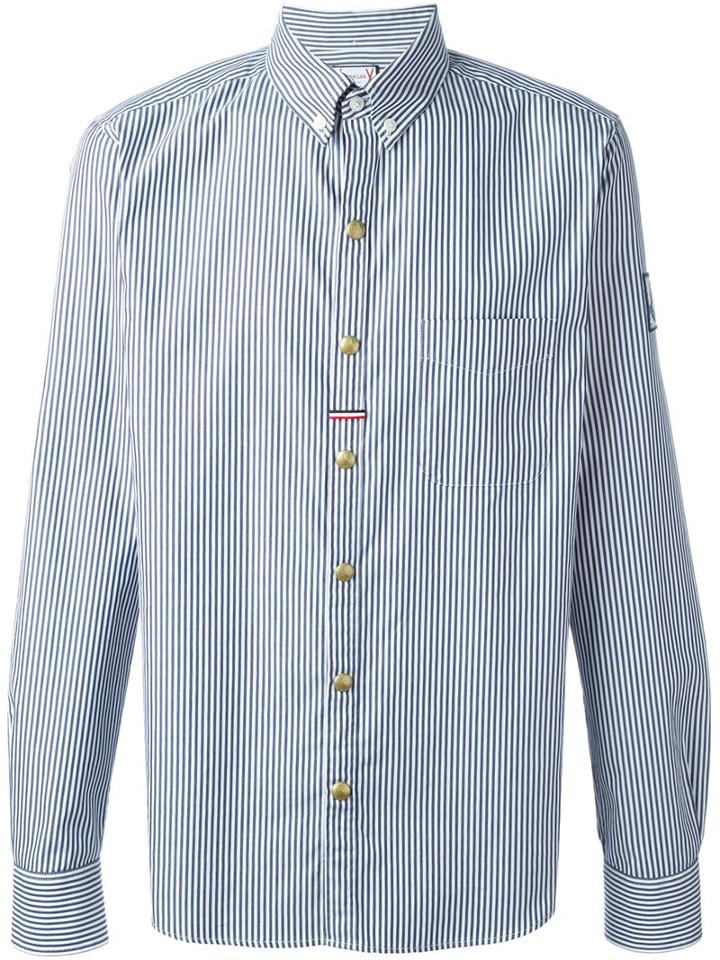 Moncler Gamme Bleu Vertical Stripe Shirt, Men's, Size: 4, Blue, Cotton