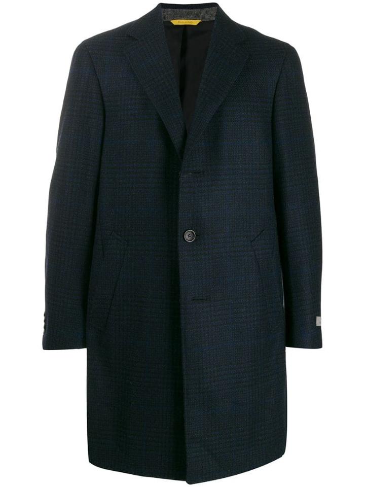 Canali Checked Single-breasted Coat - Blue
