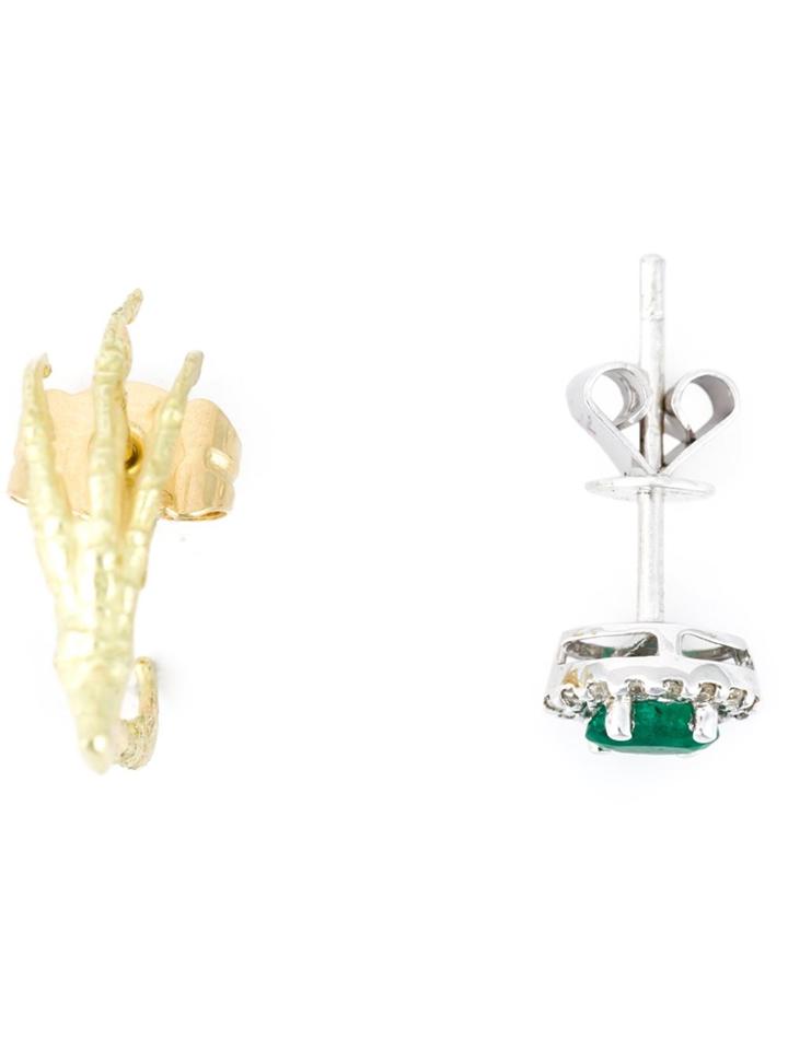 Wouters & Hendrix Gold Claw & Emerald Stud Set Of Earrings - Green