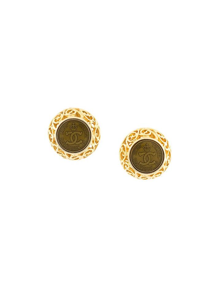 Chanel Vintage Rubcamell Clip-on Stud Earrings, Women's, Metallic