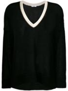 Brunello Cucinelli V Neck Knitted Top, Women's, Size: Medium, Black, Cotton