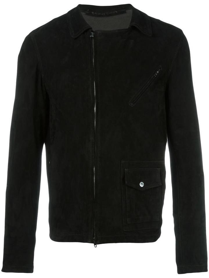 Salvatore Santoro Zip Up Jacket, Men's, Size: 54, Black, Leather/cotton