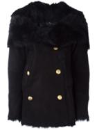 Balmain Double-breasted Shearling Jacket, Women's, Size: 36, Black, Lamb Skin/lamb Fur