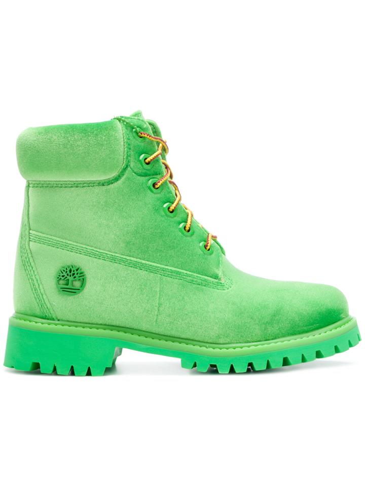 Off-white Velvet Timberland Boots - Green
