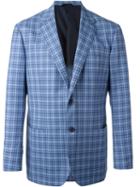 Kiton Woven Check Blazer, Men's, Size: 50, Blue, Wool