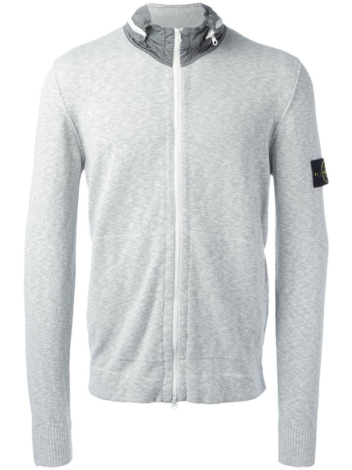 Stone Island Funnel Neck Cardigan, Men's, Size: Xl, Grey, Cotton/polyamide
