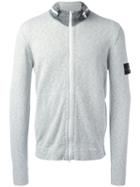 Stone Island Funnel Neck Cardigan, Men's, Size: Xl, Grey, Cotton/polyamide