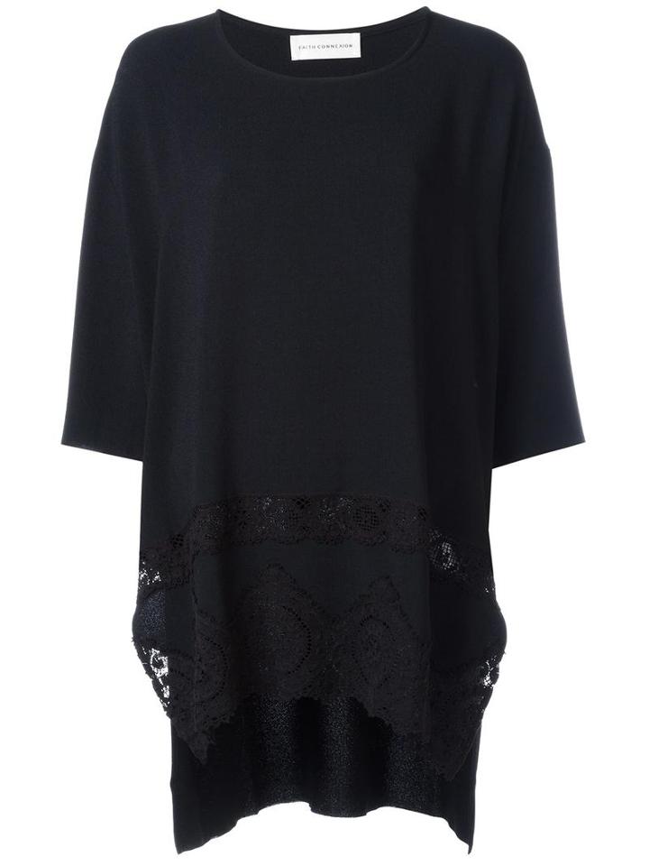 Faith Connexion Macramé Detail Loose-fit T-shirt, Women's, Size: Xs, Black, Cotton/acetate/viscose/polyamide