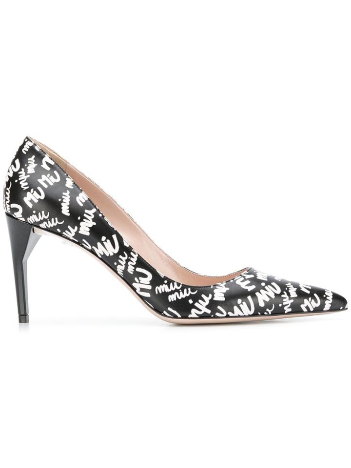 Miu Miu Script Logo Print Pumps - Black
