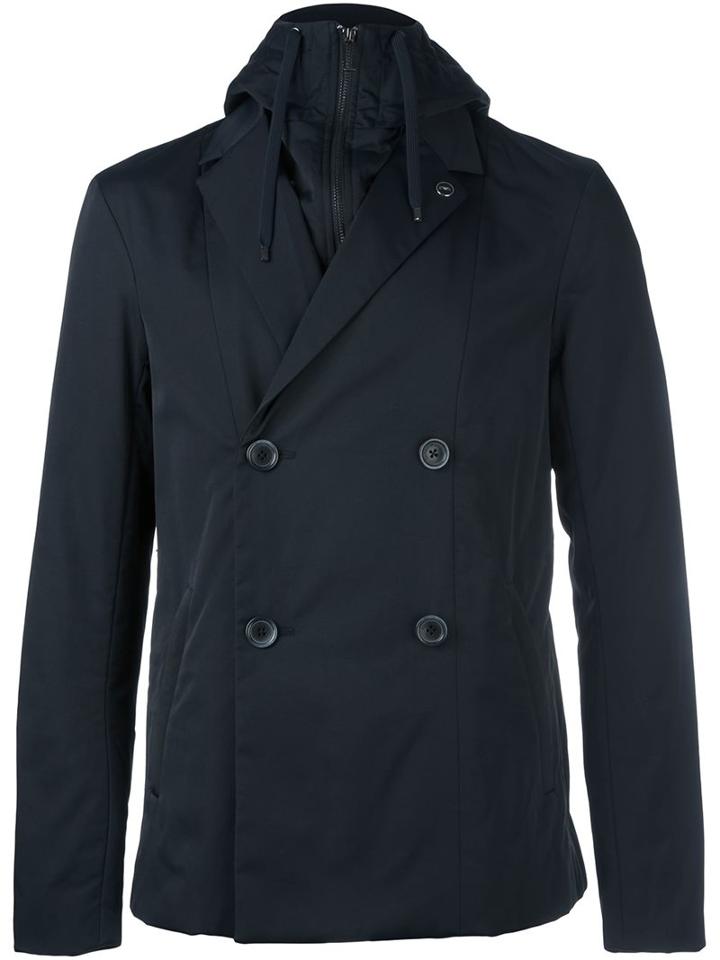 Emporio Armani Hooded Jacket, Men's, Size: Large, Blue, Polyamide/spandex/elastane/cotton/polyester