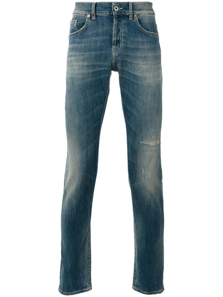 Dondup Ripped Detail Tapered Jeans, Men's, Size: 34/34, Blue, Cotton/polyester