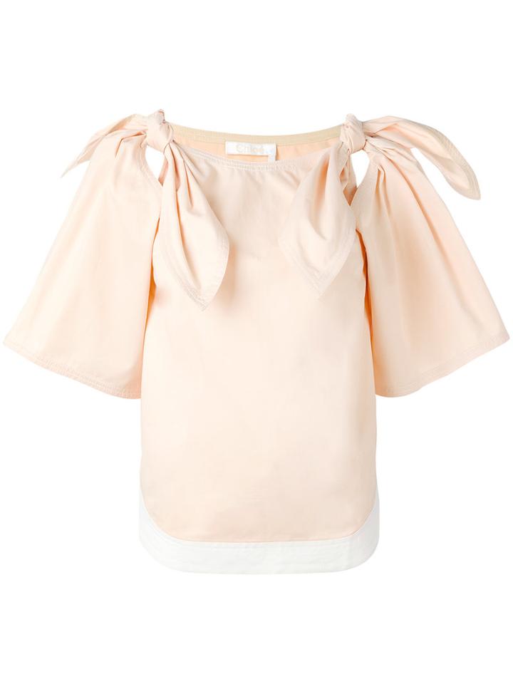 Chloé - Bow Shoulder Blouse - Women - Cotton - 36, Nude/neutrals, Cotton