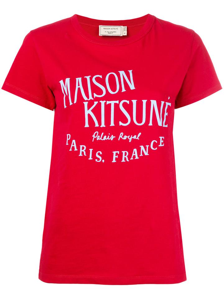 Maison Kitsuné Logo Print T-shirt, Women's, Size: Large, Red, Cotton