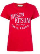 Maison Kitsuné Logo Print T-shirt, Women's, Size: Large, Red, Cotton